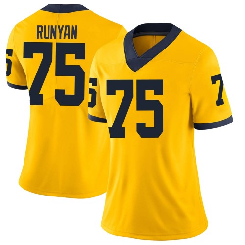 Jon Runyan Michigan Wolverines Women's NCAA #75 Maize Limited Brand Jordan College Stitched Football Jersey VNE0654CY